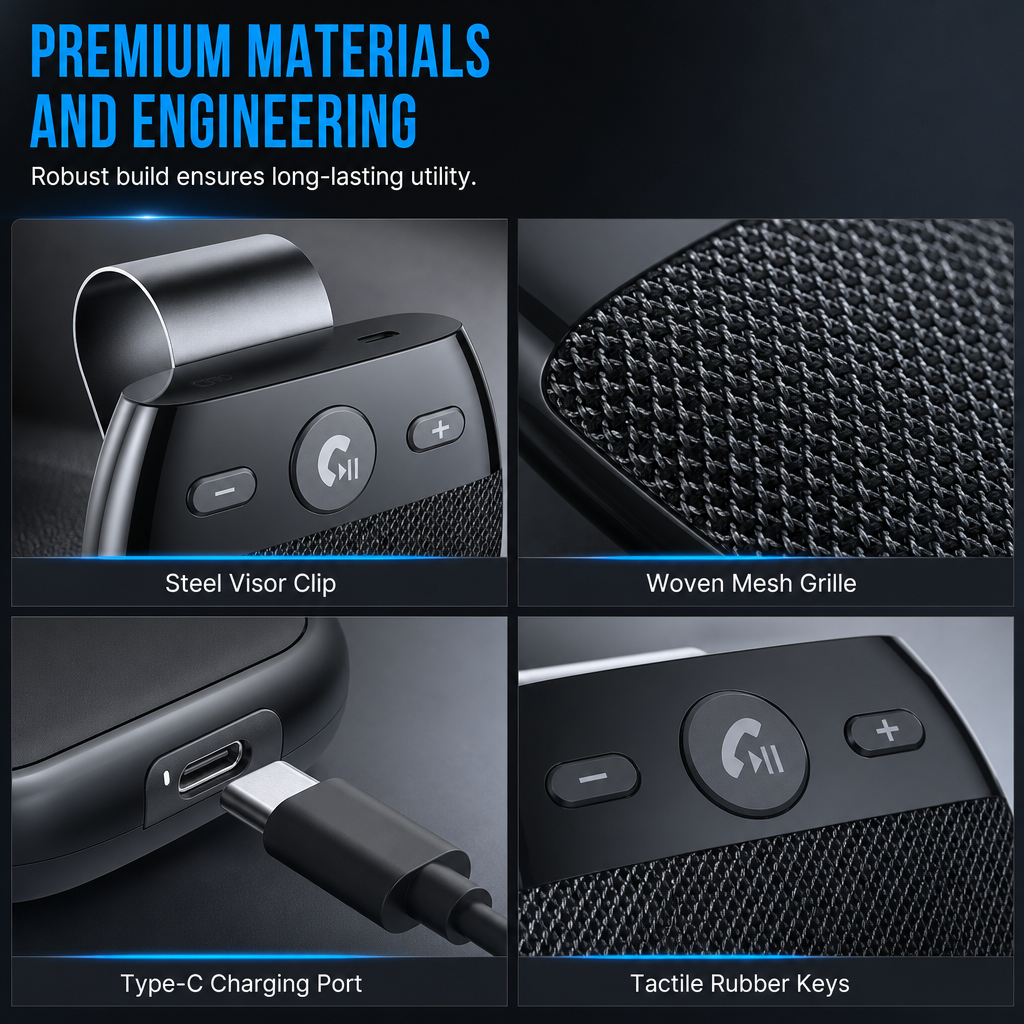 🚗SP11 Car Sun Visor Bluetooth Hands Free Speakerphone with Vibration Activated Auto Power On A2DP Support and Caller ID Voice Prompt