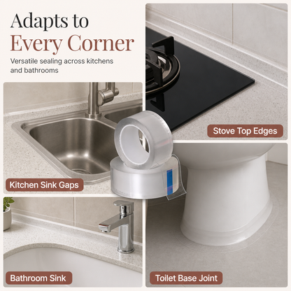 📢📢50% OFF !! ⏰Transparent Waterproof and Moldproof Kitchen Caulk Tape Residue Free Single Sided Adhesive Sealing Strip for Wall Corners
