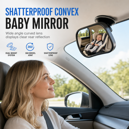 Baby Car Mirror In-Car Child Observation Rear View Mirror with Suction Cup and Clip