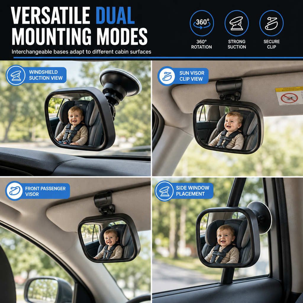 Baby Car Mirror In-Car Child Observation Rear View Mirror with Suction Cup and Clip