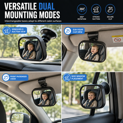 Baby Car Mirror In-Car Child Observation Rear View Mirror with Suction Cup and Clip