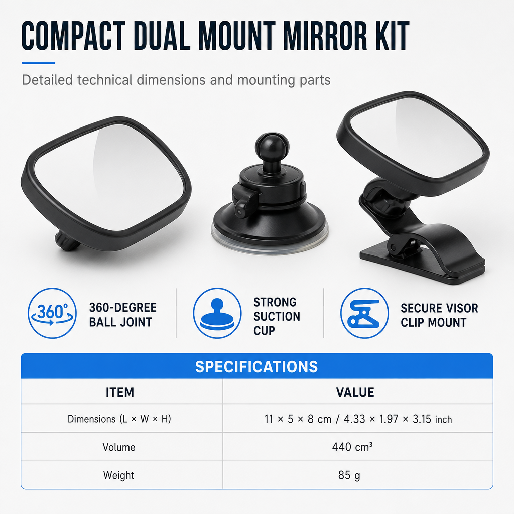 Baby Car Mirror In-Car Child Observation Rear View Mirror with Suction Cup and Clip