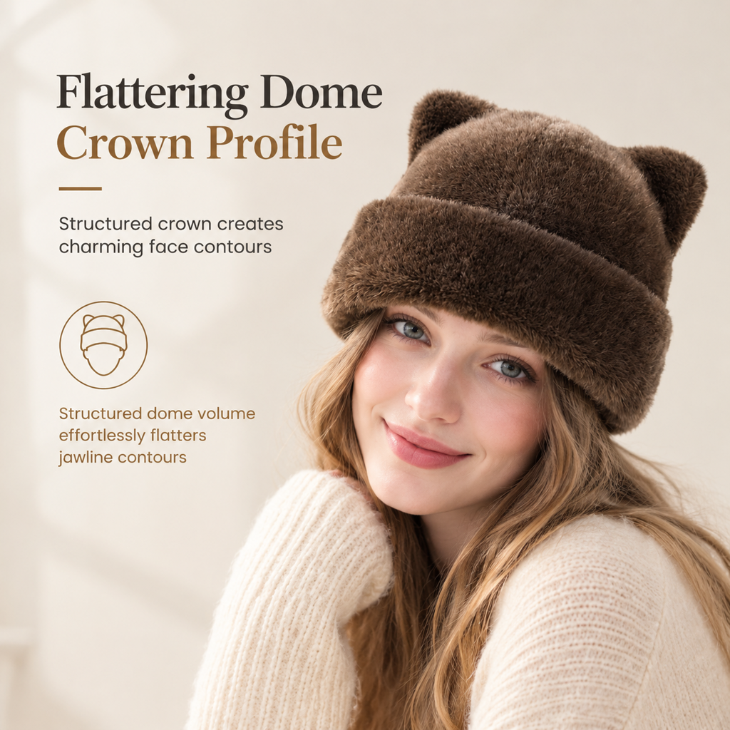 Women Fluffy Faux Mink Fur Beanie Hat with Cute Bear Ears Warm Winter Cold Weather Pullover Cap