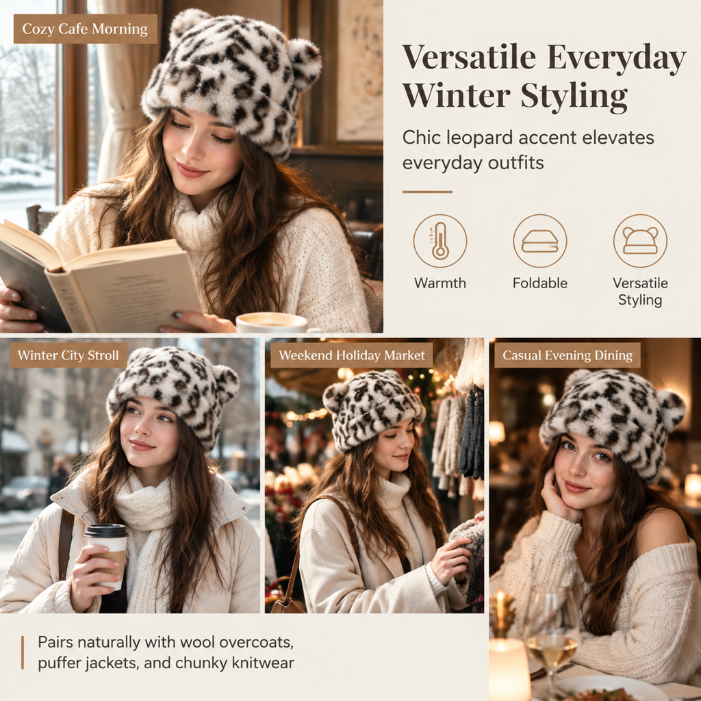 Women Fluffy Faux Mink Fur Beanie Hat with Cute Bear Ears Warm Winter Cold Weather Pullover Cap
