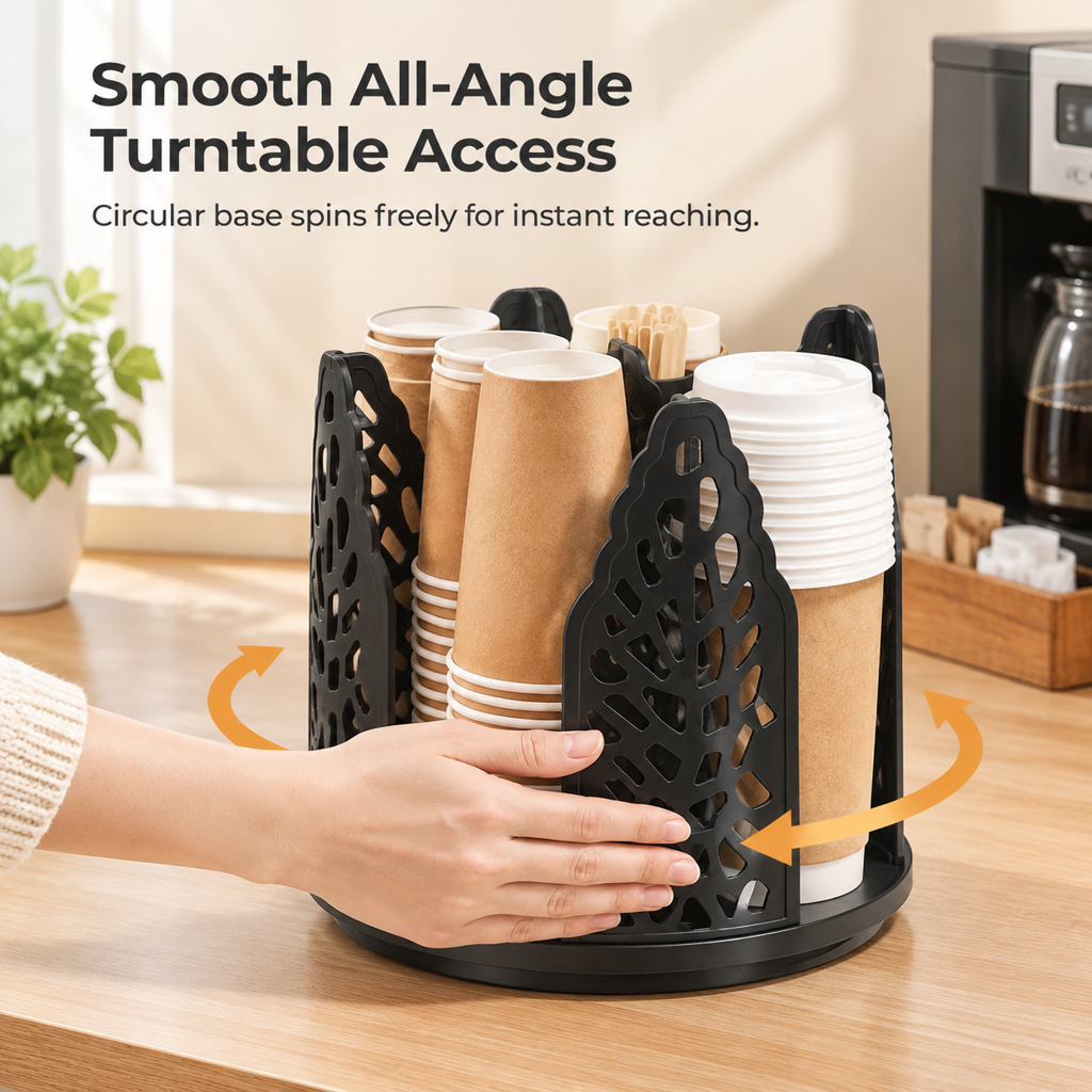 Rotating Disposable Paper Cup Holder Dispenser Plastic Desktop Storage Rack for Coffee and Milk Tea Cups