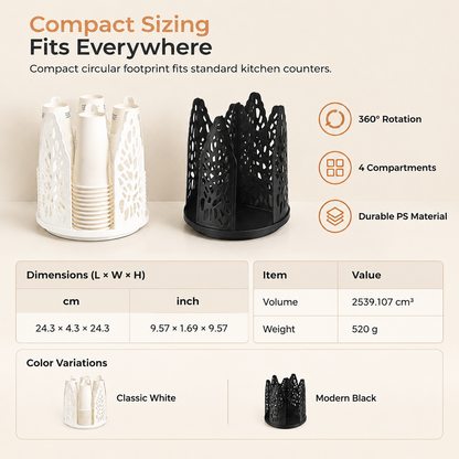 Rotating Disposable Paper Cup Holder Dispenser Plastic Desktop Storage Rack for Coffee and Milk Tea Cups