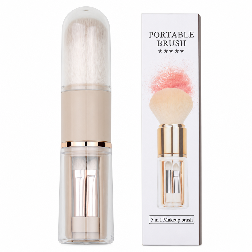 Portable Retractable Makeup Brush Set Multifunctional Travel Cosmetic Tool with Powder Blush and Silicone Lip Brush