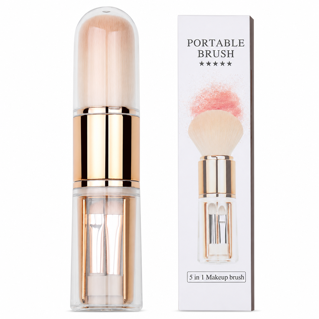 🖌️LAST DAY SALE 50% OFF !!📢Portable Retractable Makeup Brush Set Multifunctional Travel Cosmetic Tool with Powder Blush and Silicone Lip Brush