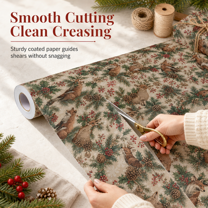 🎁 Woodland Gift Wrapping Paper – Festive Forest Prints on a 5-Meter Roll