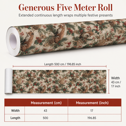 🎁 Woodland Gift Wrapping Paper – Festive Forest Prints on a 5-Meter Roll