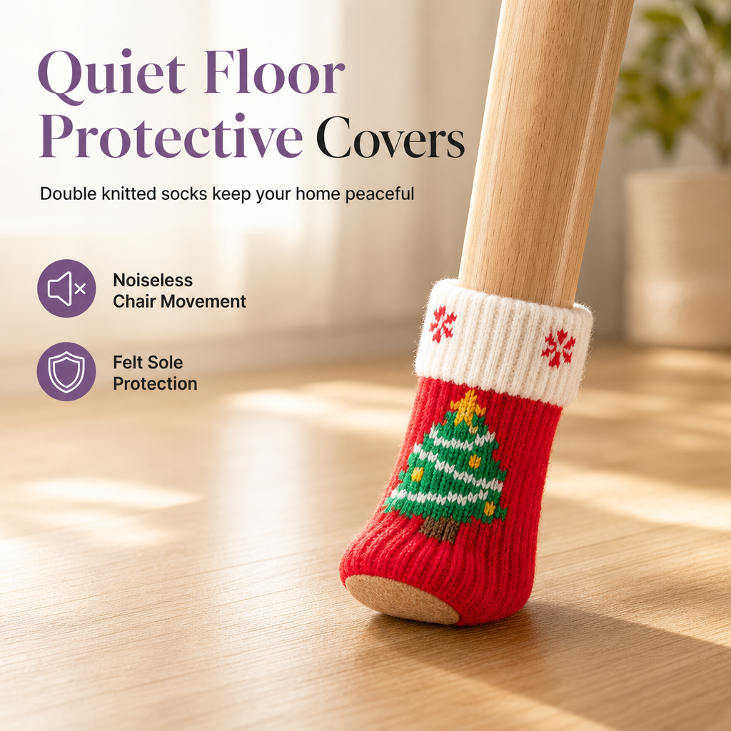 🌸 50% OFF NOW! 🌸Christmas Knitted Chair Leg Covers with Felt Pads Non Slip Thickened Table Feet Socks Floor Protectors 4-Piece Set