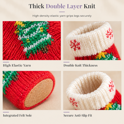 🌸 50% OFF NOW! 🌸Christmas Knitted Chair Leg Covers with Felt Pads Non Slip Thickened Table Feet Socks Floor Protectors 4-Piece Set