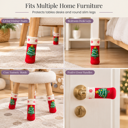 🌸 50% OFF NOW! 🌸Christmas Knitted Chair Leg Covers with Felt Pads Non Slip Thickened Table Feet Socks Floor Protectors 4-Piece Set