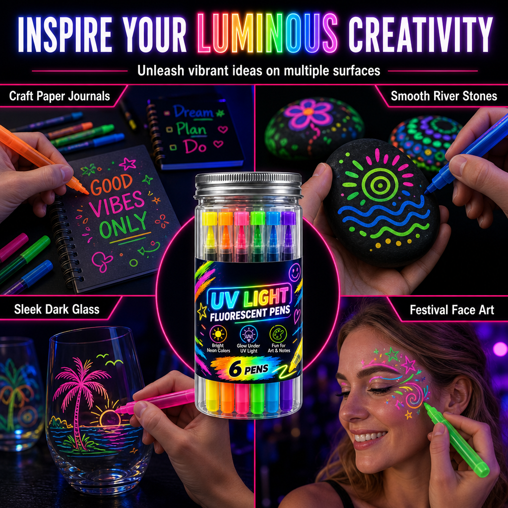 🎨6-Piece UV Neon Highlighter Markers