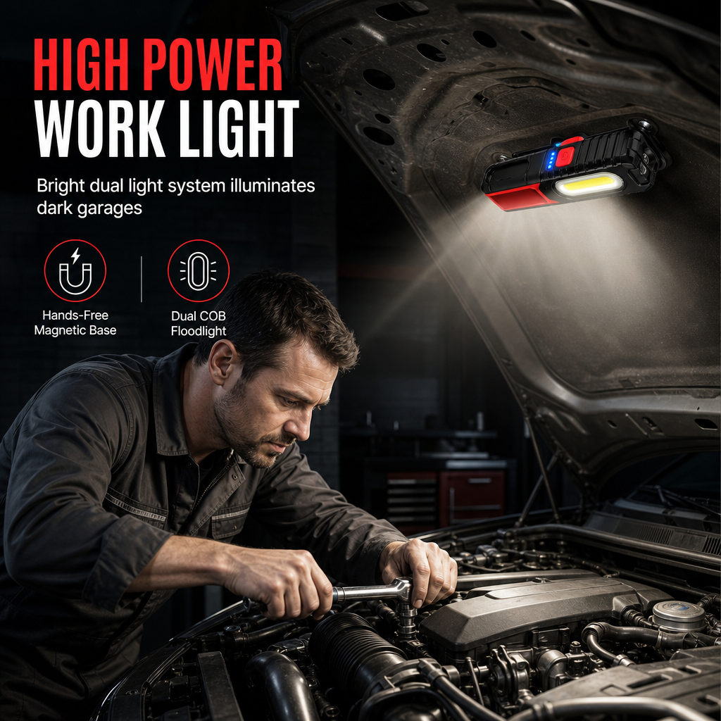📢📢 50% OFF! Rechargeable LED Work Light – Magnetic Mount & Rotating Hook for Hands-Free Car Repairs 💡🔧