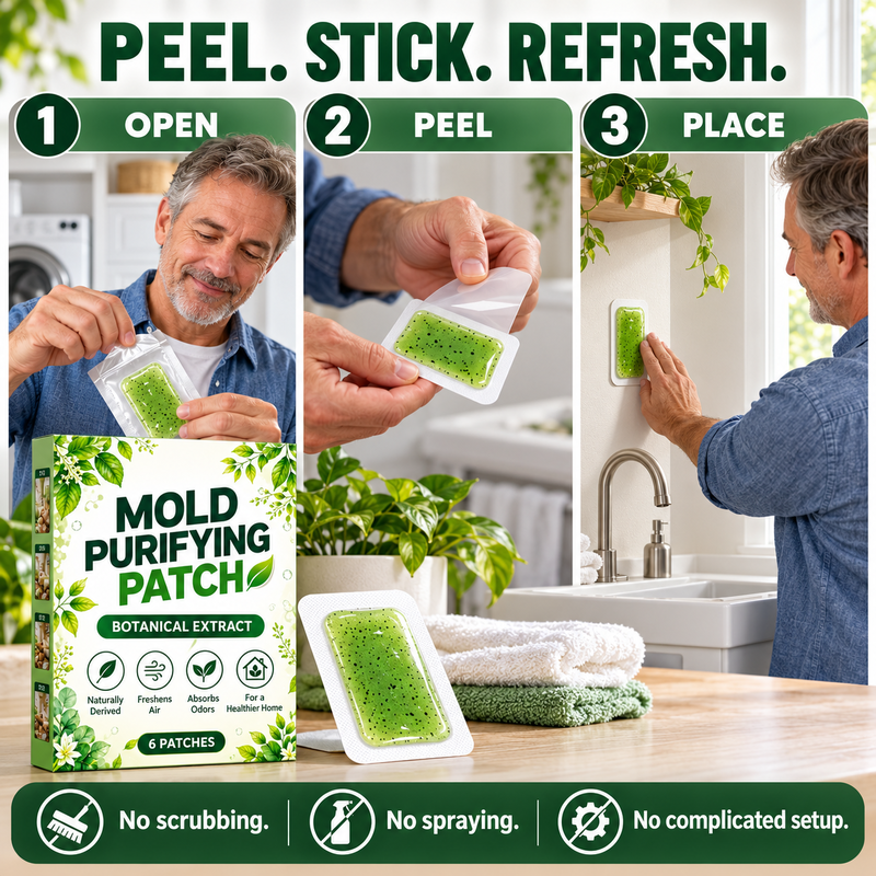 🧪50% OFF NOW! 6Pcs Mold Purifying Patches – Botanical Mildew Removal Pads, Long Lasting Mold Inhibitor for Bathroom, Kitchen, Wall Corners & Damp Hidden Spots