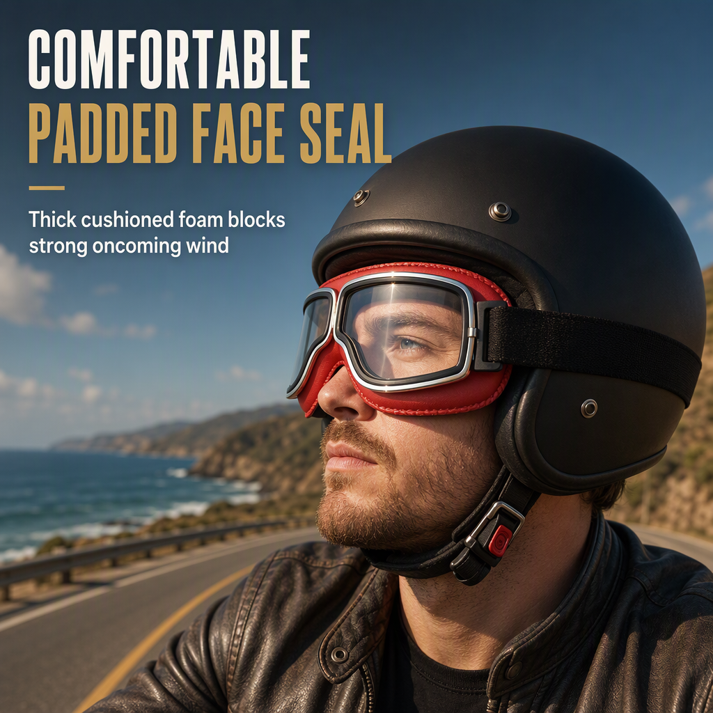 📢📢50% OFF !! ⏰Retro Motorcycle Goggles Vintage Windproof Riding Glasses for Cruiser Helmet and Off-Road Dirt Bike