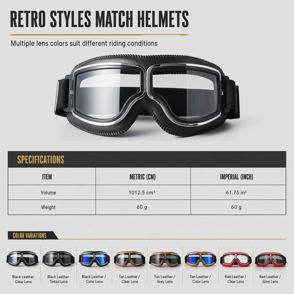 📢📢50% OFF !! ⏰Retro Motorcycle Goggles Vintage Windproof Riding Glasses for Cruiser Helmet and Off-Road Dirt Bike