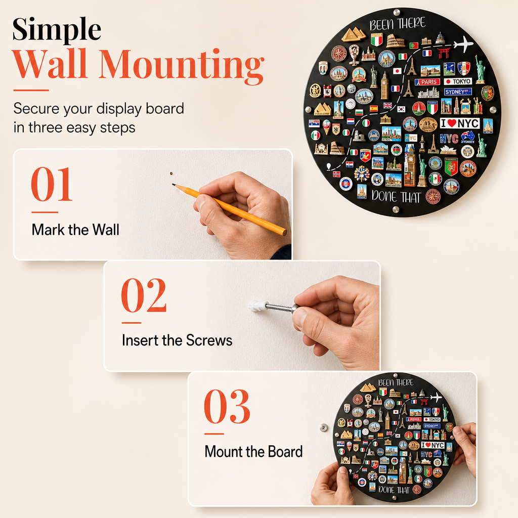 Travel Magnet Board and Souvenir Magnet Display Board for Wall Decor