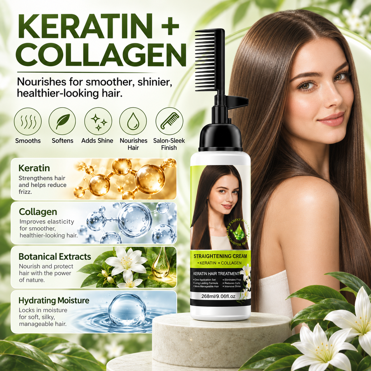 Hair Straightening Cream with Comb Applicator