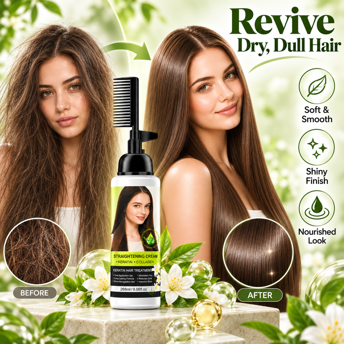 Hair Straightening Cream with Comb Applicator