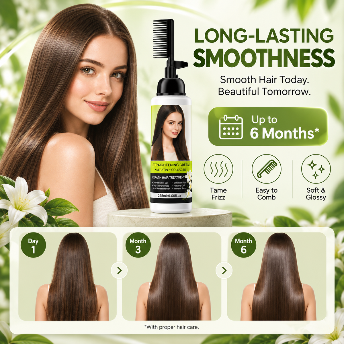 Hair Straightening Cream with Comb Applicator