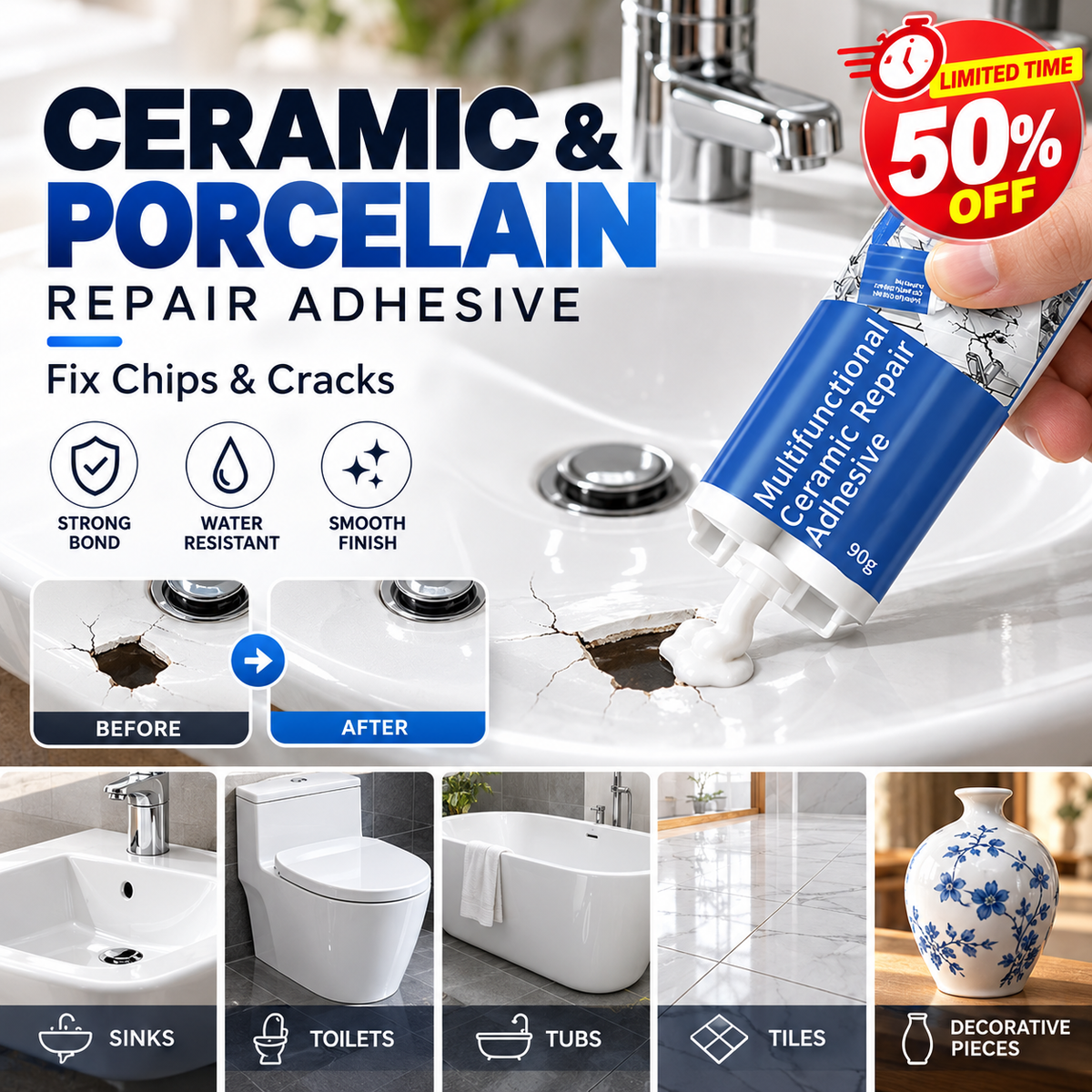 🛠️ Ceramic & Porcelain Repair Adhesive for Chips and Cracks