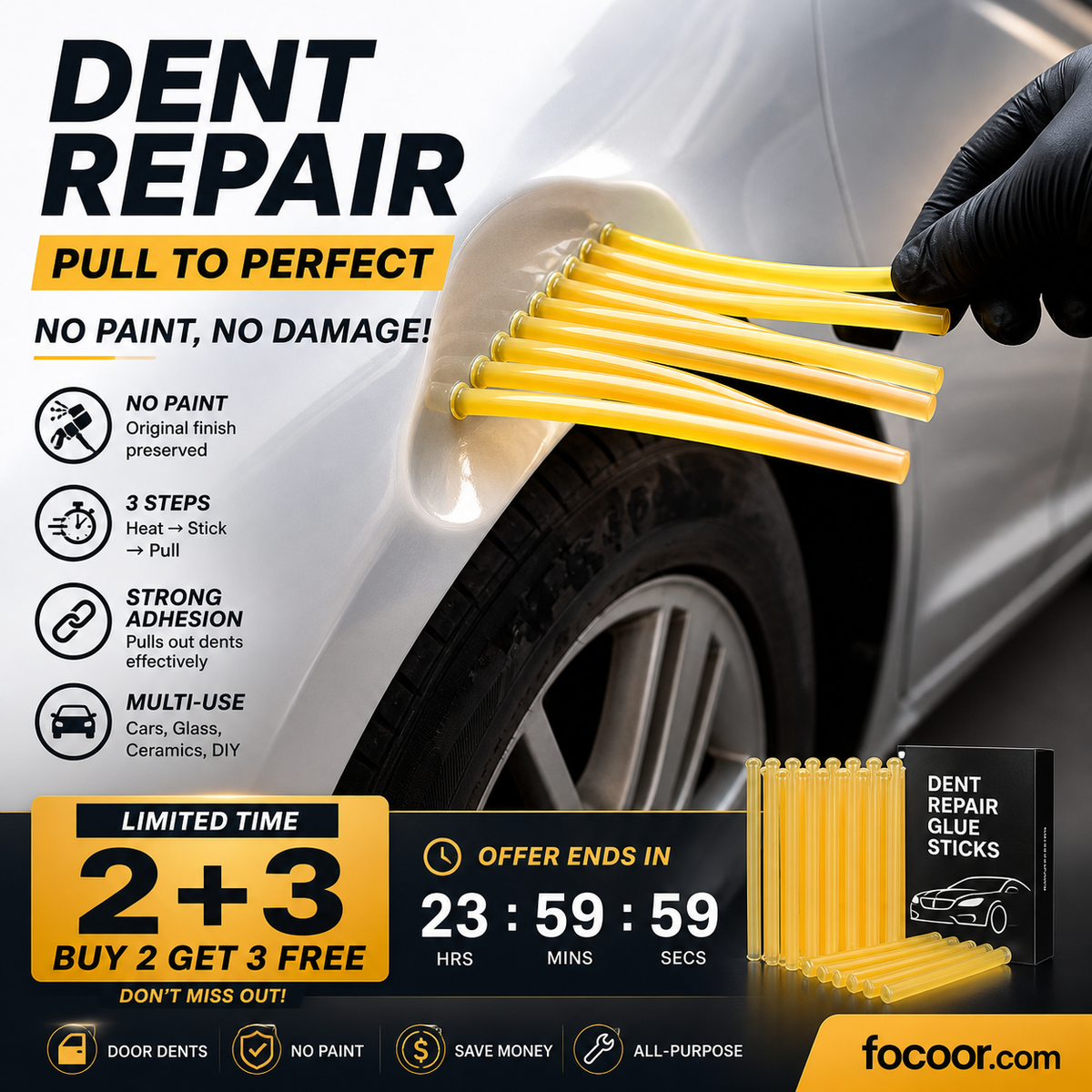 ✨️Buy 2 Get 3 Free! 🛠️Fix car dents effortlessly! 🚗Paintless Dent Repair Glue Stick for Car