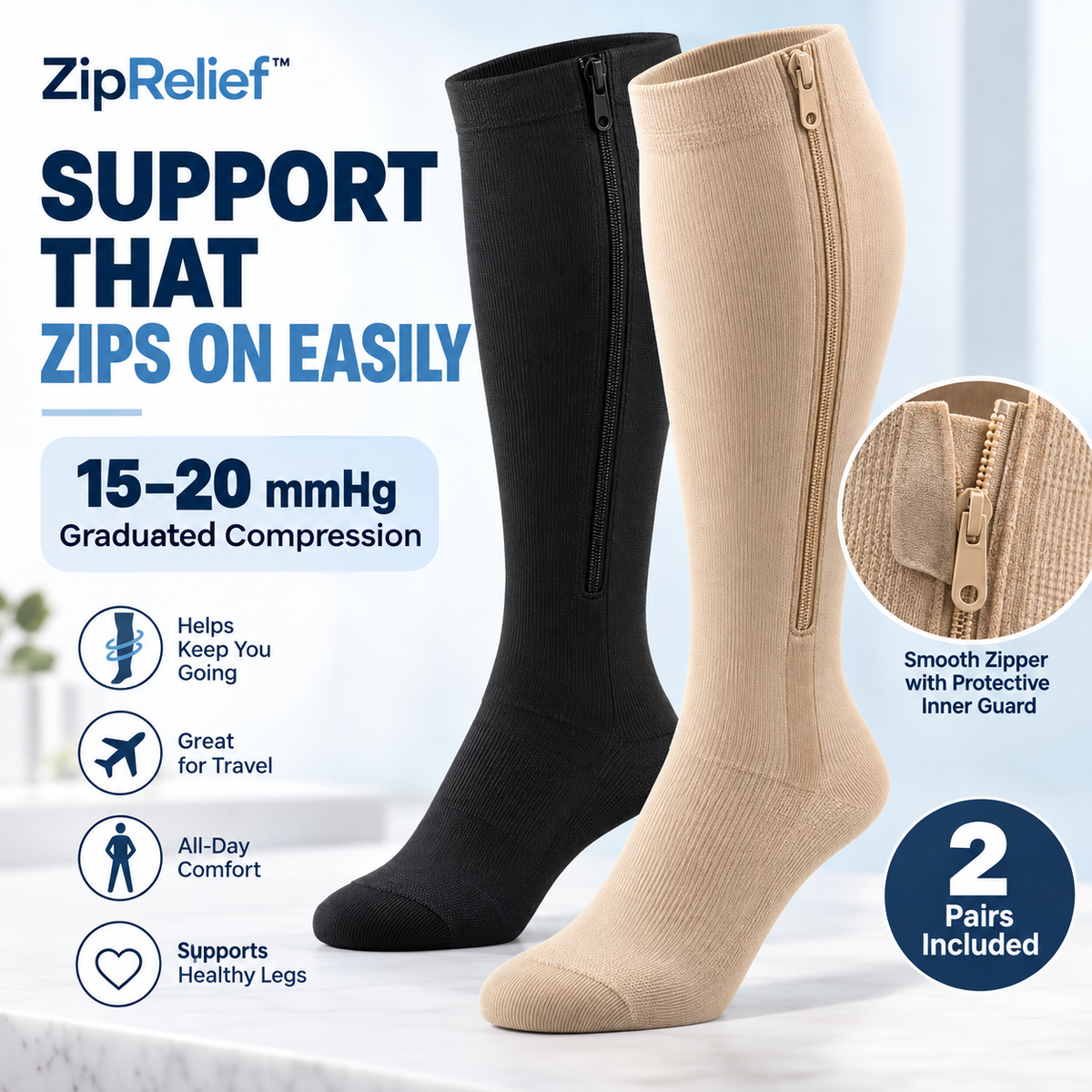 All-Day Leg Support Compression Socks – 2 Pairs